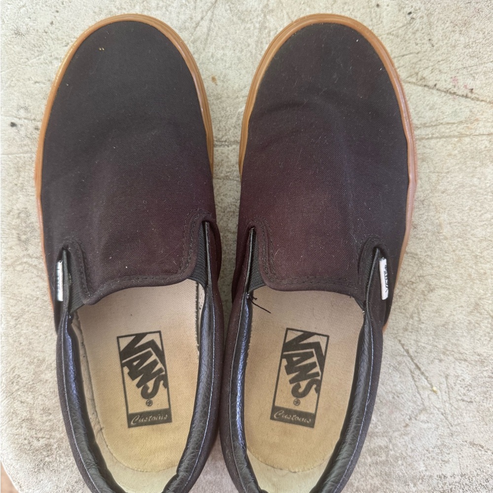 Vans Customs Black and Brown Gum Rubber Classic Slip-On Sneakers